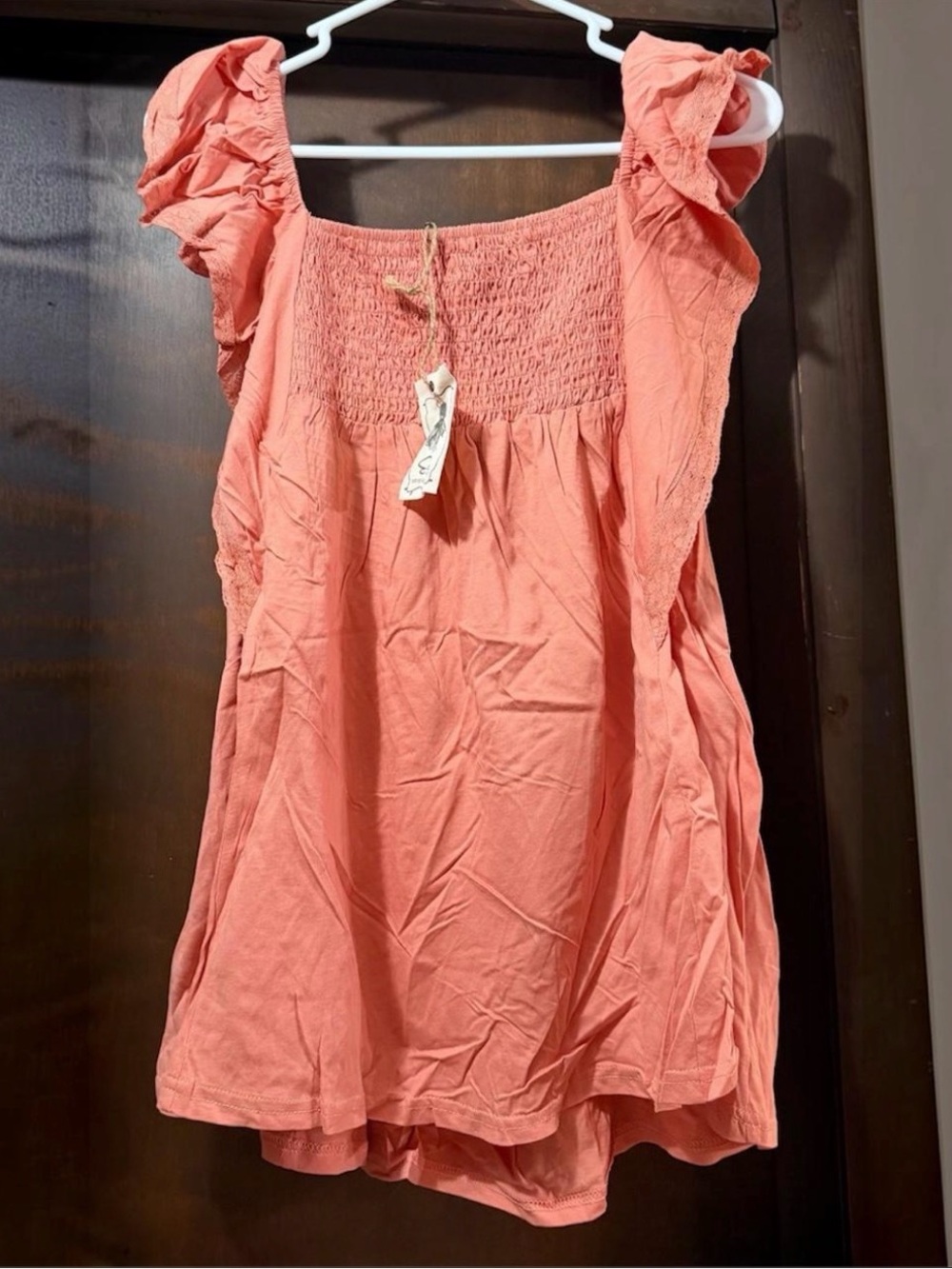 Smocked Puff-Sleeve Tank Top in Coral